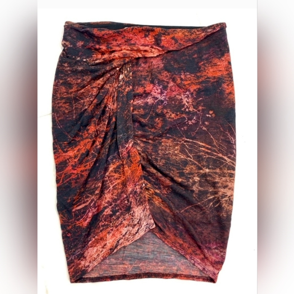 Helmut Lang Knit Red And Black Wool Ruched Mini Skirt Size M